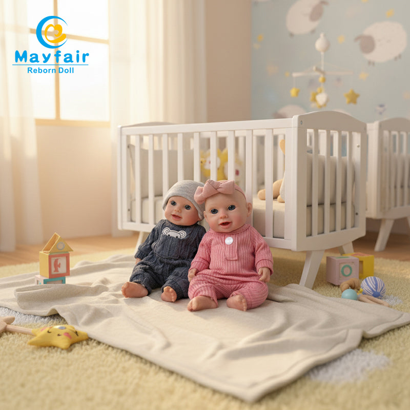 10 inch baby dolls twins sitting on the follor